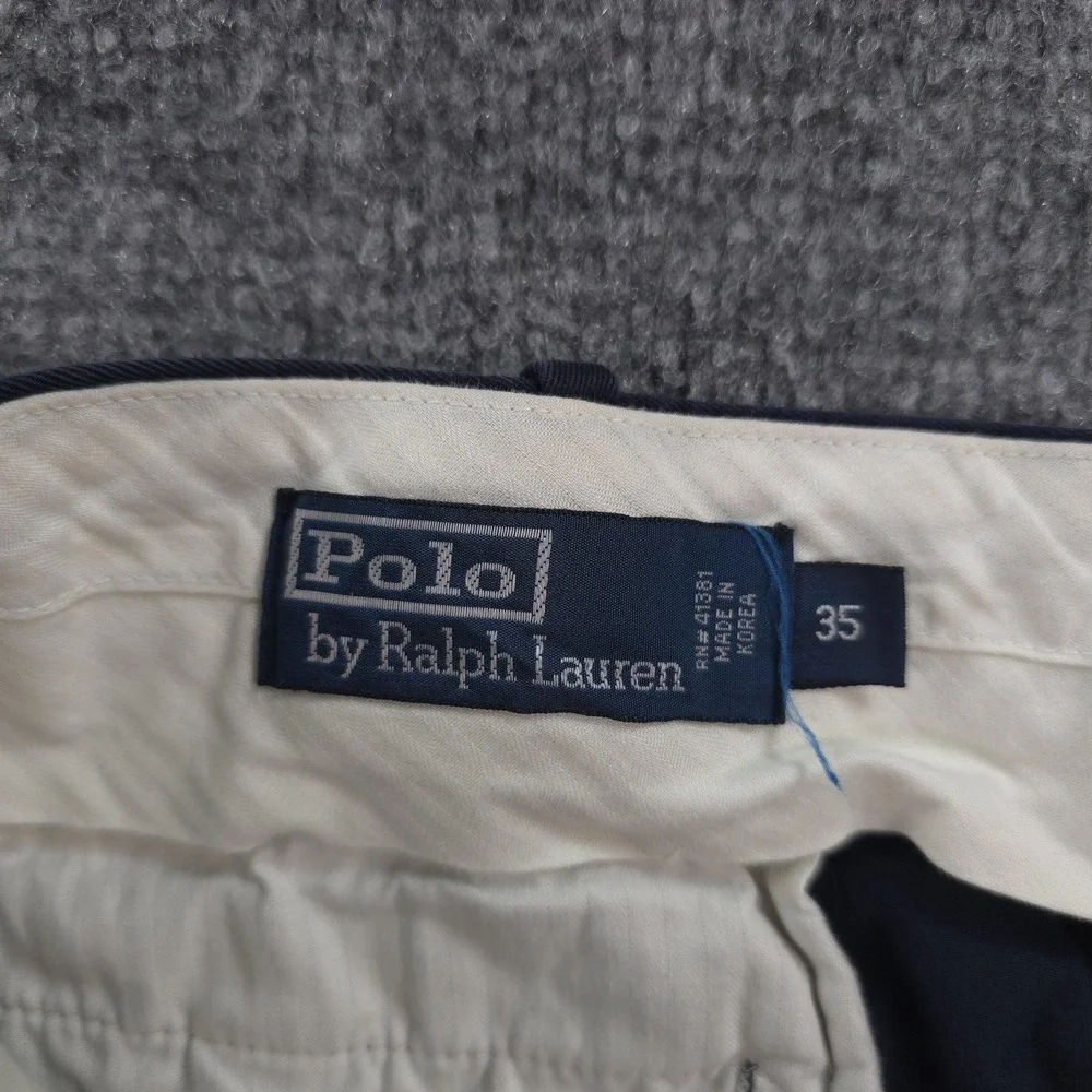 Vintage Polo Ralph Lauren Pants Mens 35x32 Blue Pleated Chino Cotton Dress